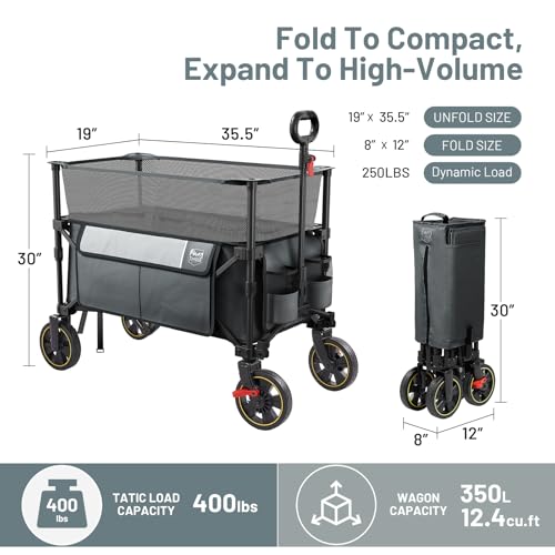 Timber Ridge 350L Extra Large Collapsible Folding Wagon Carts with Brake - color: Gray, size: 350L