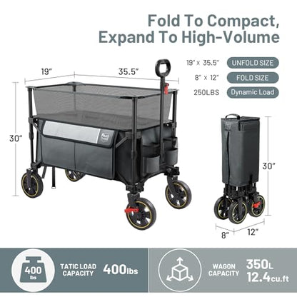 Timber Ridge 350L Extra Large Collapsible Folding Wagon Carts with Brake - color: Gray, size: 350L
