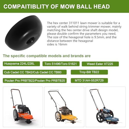 311011 String Trimmer Mow Ball Head Hex Center for Walk Behind Mower Parts