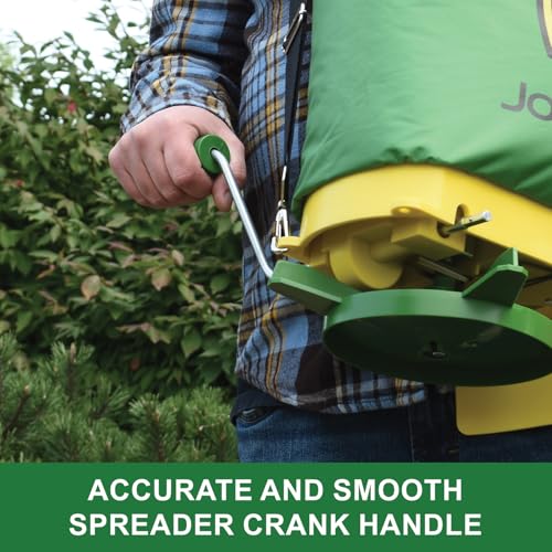 John Deere 25 lb Handheld Bag Seeder Spreader with Waterproof Bag, Enclosed Gears, Adjustable Shoulder Strap, Rear Baffle