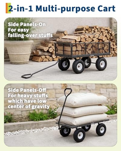 Garvee Versatile Outdoor Utility Cart - 800LBS Heavy-Duty, 10" All-Terrain Pneumatic Tires, Easy Maneuverable Lawn Cart with Removable Mesh Panels for Gardening & Landscaping, Grey - color: Gray