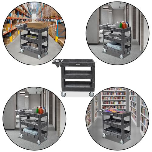 Dryser Utility Cart with Wheels, 40" x 17" Heavy Duty 550 lb. Capacity with Shelves - 3 Tier Rolling Cart with Two 5" Swivel Casters for Warehouse, Garage, Cleaning - size: 3 Shelves 2 Swivel 40x17