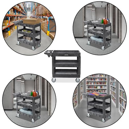 Dryser Utility Cart with Wheels, 40" x 17" Heavy Duty 550 lb. Capacity with Shelves - 3 Tier Rolling Cart with Two 5" Swivel Casters for Warehouse, Garage, Cleaning - size: 3 Shelves 2 Swivel 40x17