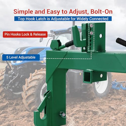Heavy-Duty Category 1 3-Point Quick Hitch, 3000 LBS Lift Capacity Tractor Implement Adapter for Category 1 & 2 Tractors with Adjustable Top Hook, Green