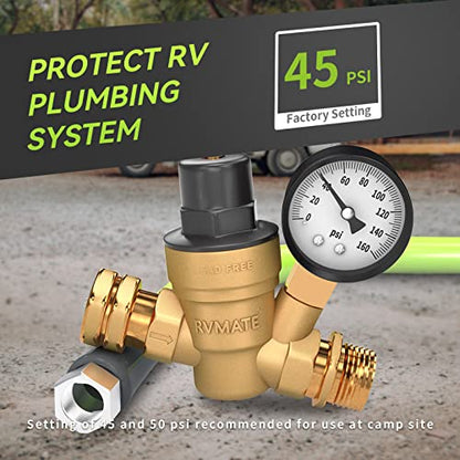 RVMATE RV Water Pressure Regulator, Lead-Free Brass - size: Adjustable 1.0