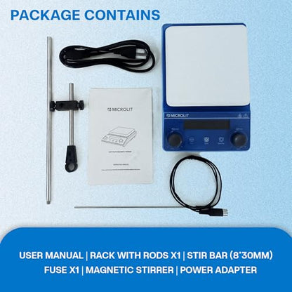 Microlit Magnetic Stirrer - Digital Hot Plate, Max 5L, 300C, 100-1600RPM