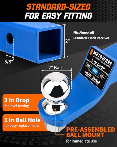 METOWARE Trailer Hitch Ball Mount 2" Drop Fits 2" Receiver, 6000Lbs GTW - color: Blue, size: 2" Drop