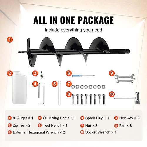 VEVOR Post Hole Digger, 43cc 1250W Auger Earth Digger, Gas-Powered (Fuel) - style: 43CC