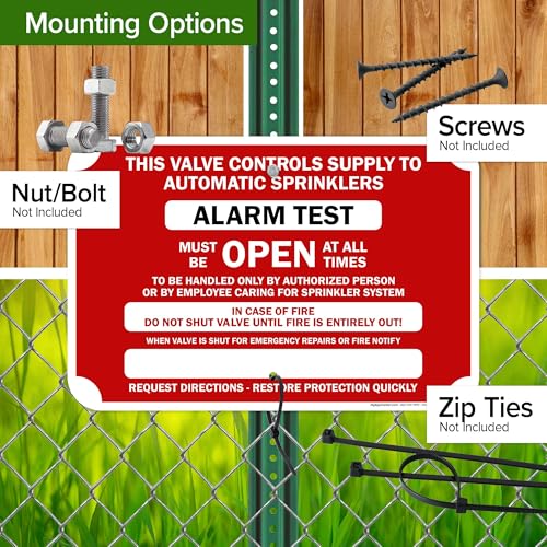 This Valve Controls Supply To Automatic Sprinklers Alarm Test Sign, 12x18 Inches, Rust Free .063 Aluminum, Fade Resistant, Made in USA by My Sign Center - size: 12x18 Aluminum