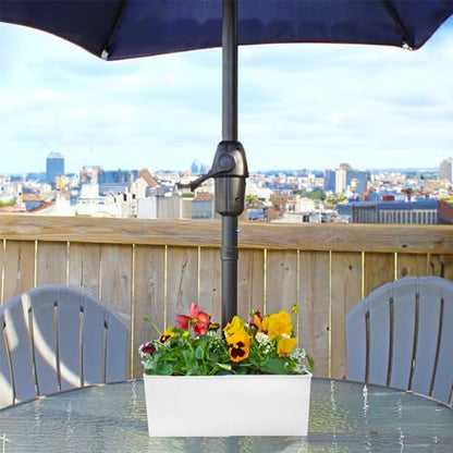 AuldHome Design Umbrella Planter for Patio Table (White Square), w/Umbrella Hole, Enamelware Rectangular Planter Pots - color: White, size: Large Square