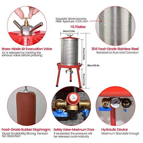 SQUEEZE master Hydraulic Fruit Wine Apple Press -10.7Gallon/40L with Electric Apple Crusher