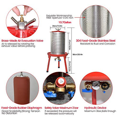 SQUEEZE master Hydraulic Fruit Wine Apple Press -10.7Gallon/40L with Electric Apple Crusher