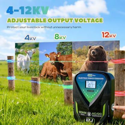 12J AC/DC Fence Charger, 10KV, 120KM Range