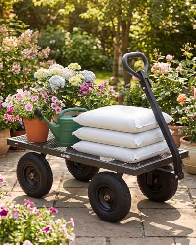 1200 Lbs Steel Garden Cart, Utility Wagon with Removable Mesh Sides-Gray - color: Gray