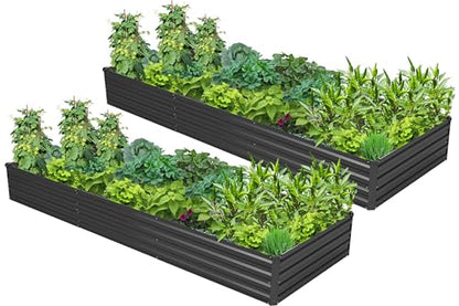 2PCS 9x3x1ft Galvanized Raised Garden Bed,Outdoor Planter Box Metal Patio Kit Planting Bed for Vegetables Flowers Herb,Black - size: 9x3x1(2PCS), style: Black