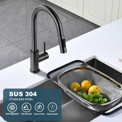 Tohlar Gray Kitchen Faucets with Pull Down Sprayer and Deck Plate - color: Gray, style: Standard