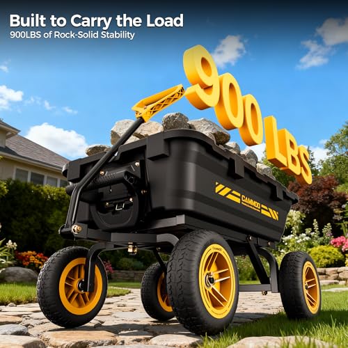 CAMMOO 10-in NO-Flat Tires 900lb Garden Dump Cart Wheelbarrow Garden Wagon - color: Black