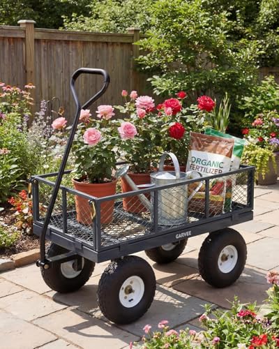 Garvee Versatile Outdoor Utility Cart - 400LBS Heavy-Duty, 10" All-Terrain Pneumatic Tires, Easy Maneuverable Lawn Cart with Removable Mesh Panels for Gardening & Landscaping, Grey - color: Gray