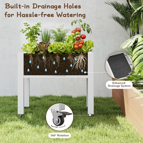 Raised Garden Bed with Wheels, Resin Elevated Planter Box, Ashen - color: Ashen, size: 26.3" H