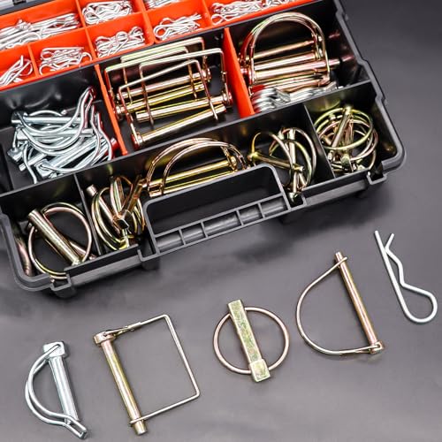 202Pcs Hitch Pins Clip Pins Assortment Kit, Heavy Duty Hitch Pins R Clip, Linch Pins, PTO Pins Trailer Truck Towing Tractor Accessories Three-Point Accessories for Lawn Garden Farm Equipment