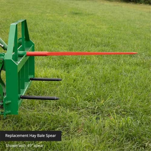 Hay Spear Replacement 49" Bale Spear, Bale Spike Quick Attach Square Hay Bale Spears 1 3/4", Red Coated Bale Forks, Hay Bale Spikes with Hex Nut & Sleeve for Tractor Bucket Loader