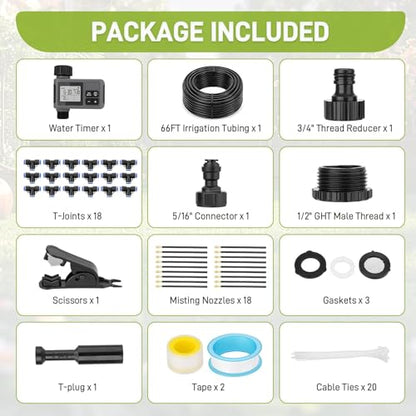 66FT Drip Irrigation System with Water Timer, Automatic Garden Watering Kit