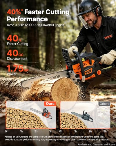 VEVOR Gas Powered Chainsaw 16 Inch 40CC 1.75HP 2 Stroke Engine Gas Chainsaw - size: 40CC-16inch