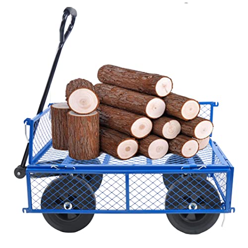 TC1840 Blue Solid Wheels Garden Dump Cart - Utility Wagon with Removable Sides - Steel Frame & Wheels - Adults - Outdoor Use - color: Blue Solid Wheels