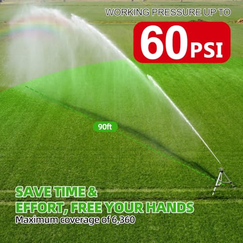 SPECILITE Brass Impact Sprinkler on Tripod Base, Waters up to 90ft, 50 inch | Heavy Duty Metal, 360 Degree Irrigation for Large Area, Yard, Lawn, Covering up to 6360sqft, for Large Area, Yard, Lawn,