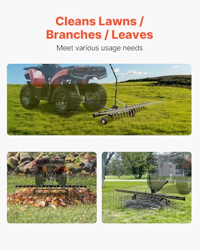 VEVOR Tow Behind Dethatcher, 60-inch Lawn Dethatcher Rake with 24 Steel Tines for ATV or Mower, Heavy Duty Q235 Steel Tow Behind Lawn Rake with Lift Handle for Farm Leaves, Pine Needles, and Grass - style: 60" Tow Behind Dethatcher