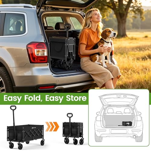 Blomoba 35" Extra Long Folding Wagon with Adjustable Handle & Wheels, Black - color: Black