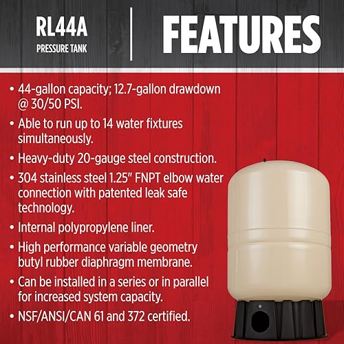 Red Lion RL44A, Vertical Pre-Charged Well Pressure Tank, 44 gallon - style: 44 Gallon Vertical