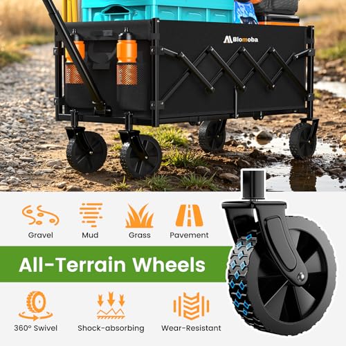 Blomoba 35" Extra Long Folding Wagon with Adjustable Handle & Wheels, Black - color: Black