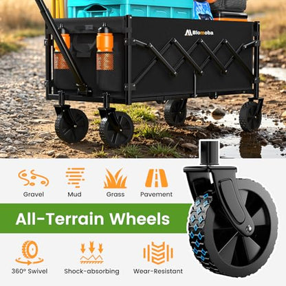 Blomoba 35" Extra Long Folding Wagon with Adjustable Handle & Wheels, Black - color: Black
