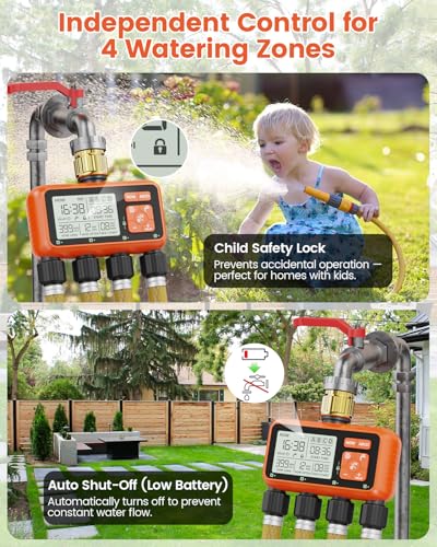Sprinkler Timer 4 Zone with Brass Inlet Water Timer for Garden - size: 4 Outlet