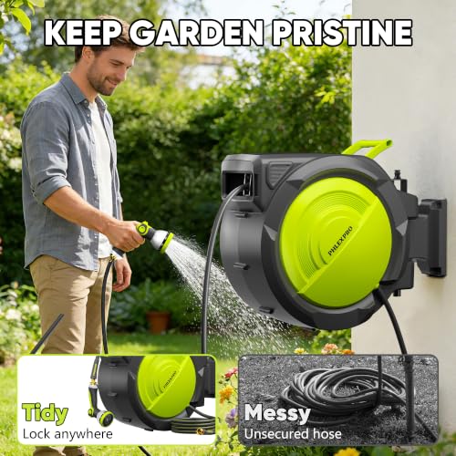 75 FT 5/8" Retractable Garden Hose Reel, Wall Mount - color: Upgrade-green, size: 75FT-5/8"