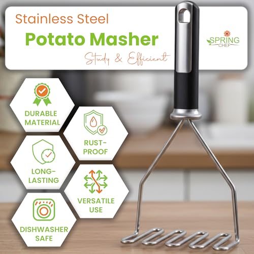 Spring Chef Stainless Steel Potato Masher, Heavy Duty Mashed Potato Smasher
