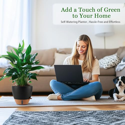 2 Pack 10 inch Plant Pots, Plastic Self Watering Planters - color: Black, size: 10 inches