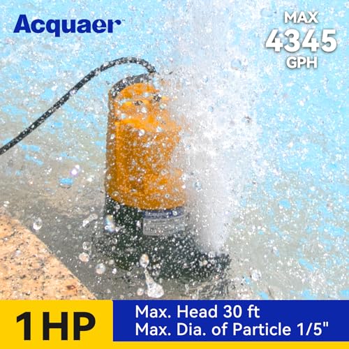 Acquaer 1HP Sump Pump, 4345GPH Submersible Water Pump - color: Orange