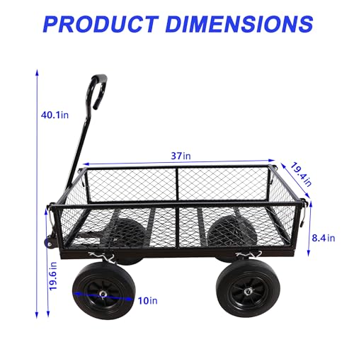 Wagon with Removable Sides - Can be Used in Farms, Warehouses etc - Dump Cart - Solid Black Wheels - color: Black Solid Wheels