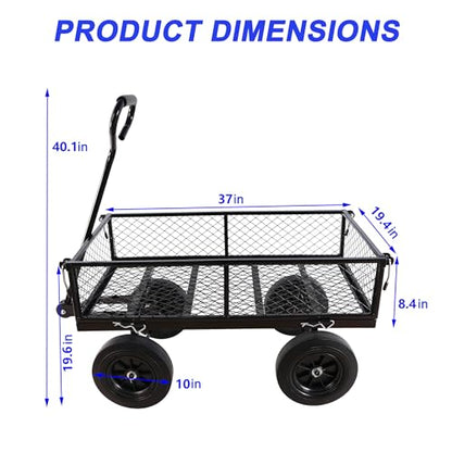Wagon with Removable Sides - Can be Used in Farms, Warehouses etc - Dump Cart - Solid Black Wheels - color: Black Solid Wheels
