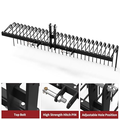 YITAMOTOR 72" Tow Behind Landscape Rake, 3 Point Pine Straw Rake for CAT 1 - size: 72 Inch - Black