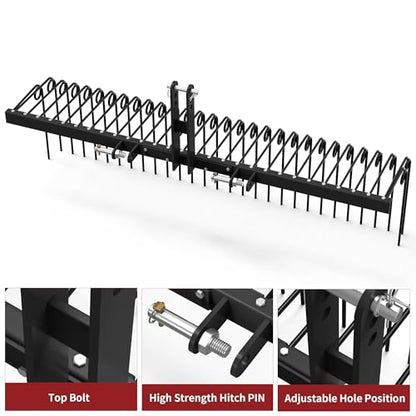 YITAMOTOR 72" Tow Behind Landscape Rake, 3 Point Pine Straw Rake for CAT 1 - size: 72 Inch - Black