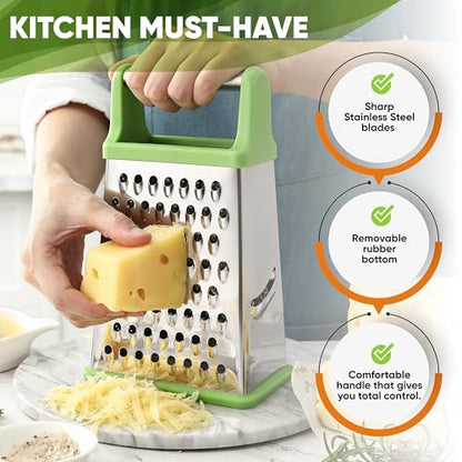 Spring Chef Stainless Steel XL Cheese Grater for Kitchen, Green - color: Green
