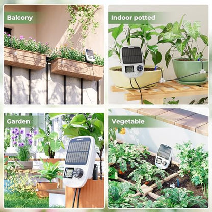 HIRALIY Solar Automatic Drip Irrigation System, Solar Powered Watering Device with Timer for Pots Plants, Drip Emitter Stake, with USB Port, for Indoor Irrigation Kit