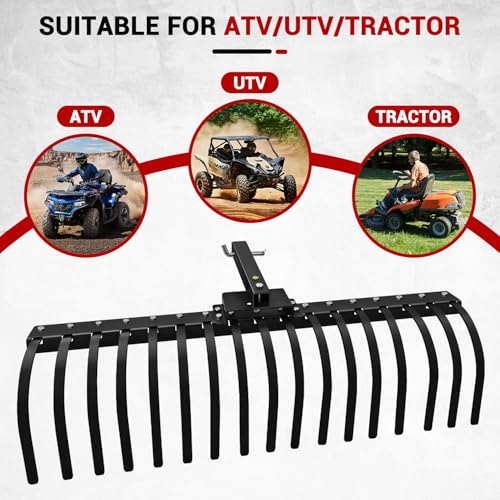 48 Inch Tow Behind Landscape Rake, Black Durable Tractor Rake with 2 Inch Receiver Fit for Lawn Tractor ATV UTV, All Steel Anti-Rust Yard Rake for Pine Needles Leaves Grass Cleanup (48 Inch) - size: 48 Inch
