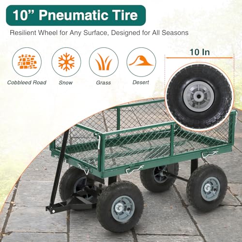 FDW | Heavy Duty Garden Cart with Wheels | Green | 500lbs Capacity - color: Green