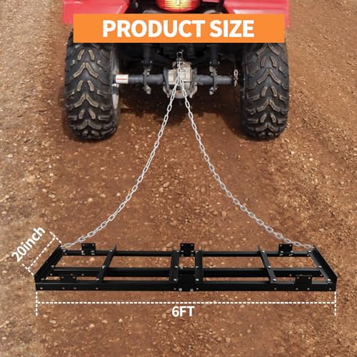 6ft Lawn Leveling Rake Drag Harrow - Adjustable Tow Behind Driveway Grader - size: 6FT
