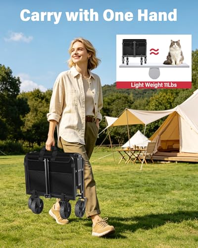 Collapsible Wagon Cart, Folding Cart with 360LBS Capacity, Black - color: Black_360lbs