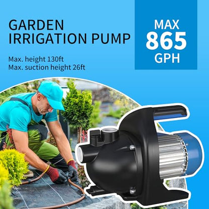 FOTING 1HP Shallow Well Pump, 865GPH Jet Pumps Garden Pump, Water Transfer Draining Irrigation Pumps, Water Booster Jet Pump Stainless Steel for Home Garden Lawn Farm, Blue